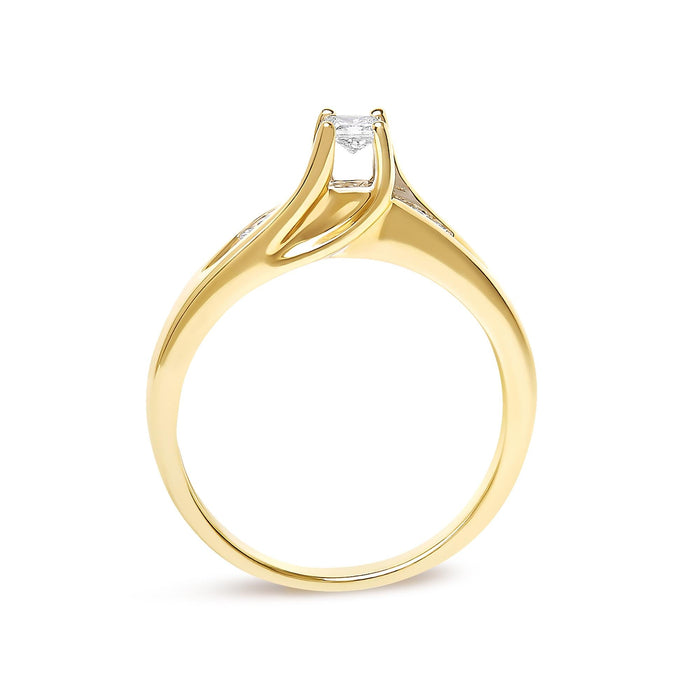 Anillo de compromiso con diamantes de talla princesa de 1/4 ct. p.t. en oro amarillo de 14K, foto 6