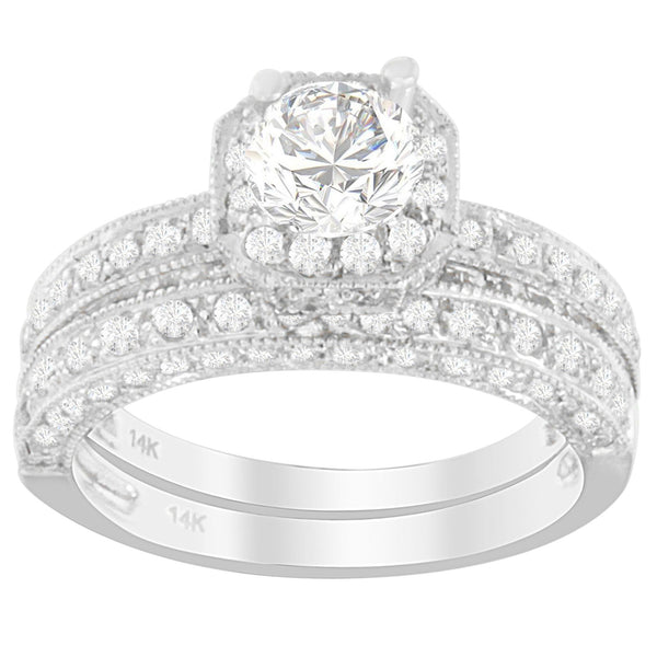 Anillo redondeado de garras con diamantes talla redonda de 1 ct. p.t. en oro blanco de 14K, foto 1