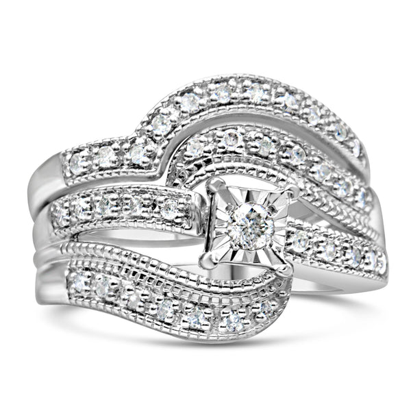 Conjunto nupcial de anillo de compromiso entrecruzado con diamantes redondos de 1/3 ct. p.t. en plata de ley, foto 1