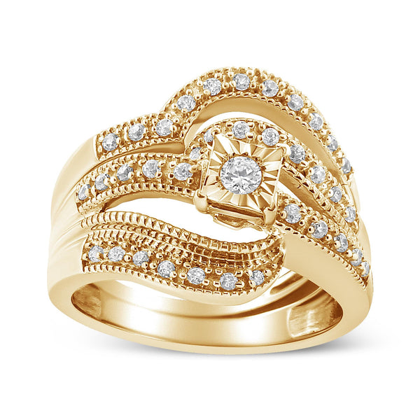 Conjunto nupcial de anillo de compromiso entrecruzado con diamantes redondos de 1/3 ct. p.t. en plata de ley, foto 2