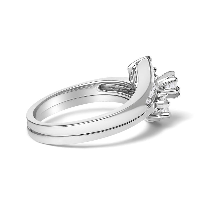 Conjunto de anillos nupciales de compromiso en espiral con diamantes de 3/8 ct. p.t. en oro blanco de 14K, foto 2