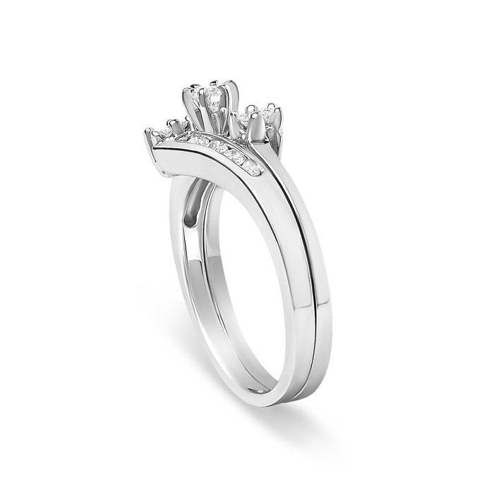 Conjunto de anillos nupciales de compromiso en espiral con diamantes de 3/8 ct. p.t. en oro blanco de 14K, foto 5