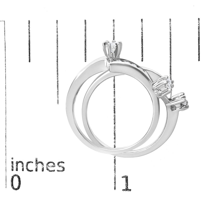 Conjunto de anillos nupciales de compromiso en espiral con diamantes de 3/8 ct. p.t. en oro blanco de 14K, foto 7