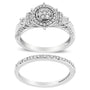 Conjunto de anillo de compromiso y de boda de racimo de 7 piedras y halo con diamantes de 1/3 ct. p.t. en plata de ley, foto 1