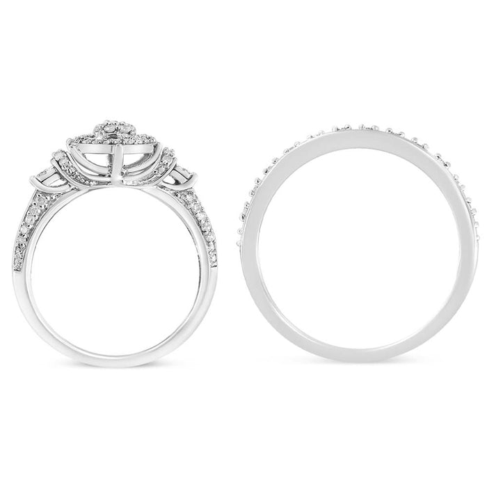 Conjunto de anillo de compromiso y de boda de racimo de 7 piedras y halo con diamantes de 1/3 ct. p.t. en plata de ley, foto 4