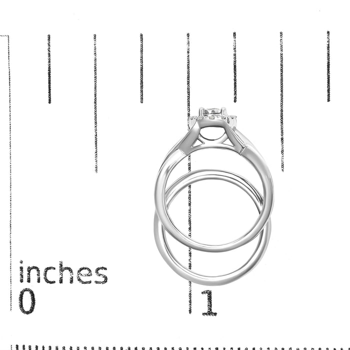 Conjunto de anillo de compromiso y banda de boda de halo bypass con diamantes de 1/7 ct. p.t. en plata de ley, foto 8