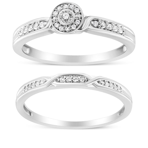 Conjunto nupcial de anillo y banda de marco y brazo trenzado con detalle de diamante en plata de ley, foto 1