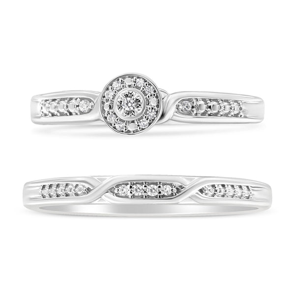 Conjunto nupcial de anillo y banda de marco y brazo trenzado con detalle de diamante en plata de ley, foto 2