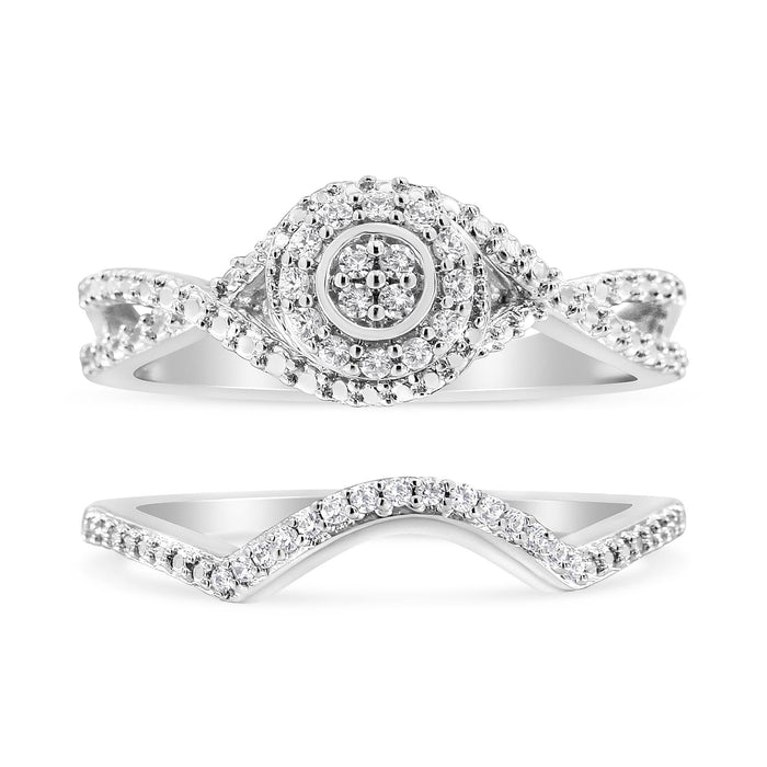 1/6 Ct. T.W. Diamond Composite Halo and Split Shank Bridal Set Ring and Band in Sterling Silver, photo 2