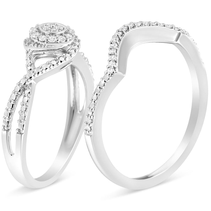 1/6 Ct. T.W. Diamond Composite Halo and Split Shank Bridal Set Ring and Band in Sterling Silver, photo 4