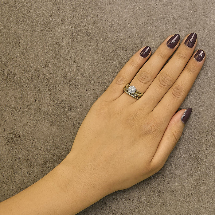 1/5 Ct. T.W. Diamond Halo Engagement Ring and Wedding Band Set in 14K Yellow Gold-Plated Sterling Silver, photo 3