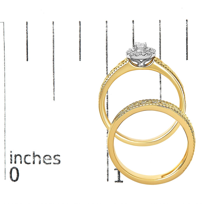 1/5 Ct. T.W. Diamond Halo Engagement Ring and Wedding Band Set in 14K Yellow Gold-Plated Sterling Silver, photo 7