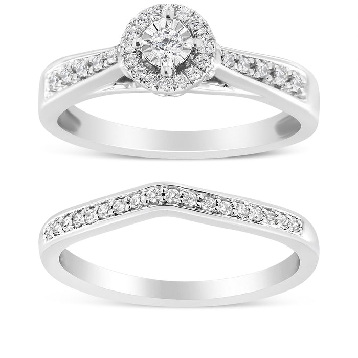 1/3 Ct. T.W. Diamond Halo and Pave Shank Engagement Ring Set in Sterling Silver, photo 1