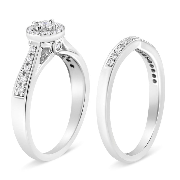 1/3 Ct. T.W. Diamond Halo and Pave Shank Engagement Ring Set in Sterling Silver, photo 4