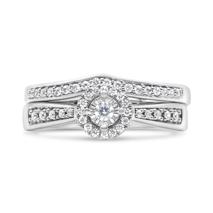 1/3 Ct. T.W. Diamond Halo and Pave Shank Engagement Ring Set in Sterling Silver, photo 5
