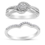 Conjunto nupcial de anillo y banda bypass con marco de diamantes en racimo de 1/3 ct. p.t. en plata de ley, foto 1