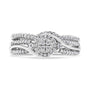 Conjunto nupcial de anillo y banda bypass con marco de diamantes en racimo de 1/3 ct. p.t. en plata de ley, foto 5
