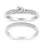 Conjunto nupcial clásico de anillo de compromiso con milgrano y diamantes de 1/3 ct. p.t. en plata de ley, foto 1