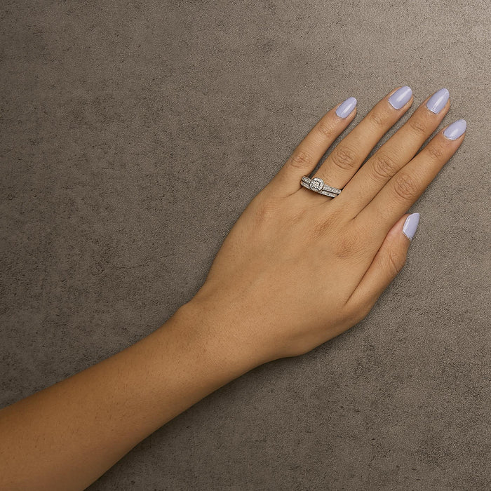 1/2 Ct. T.W. Diamond Halo and Milgrain Engagement Ring Bridal Set in Sterling Silver, photo 3