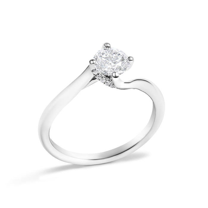 Anillo de compromiso solitario bypass con diamante redondo cultivado en laboratorio de 4/5 ct. p.t. en oro blanco de 14K, foto 4