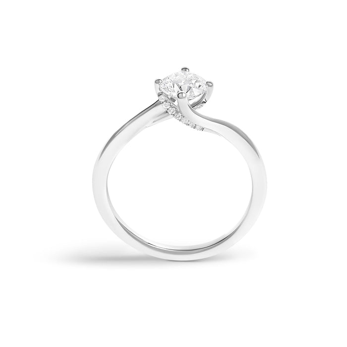 Anillo de compromiso solitario bypass con diamante redondo cultivado en laboratorio de 4/5 ct. p.t. en oro blanco de 14K, foto 6
