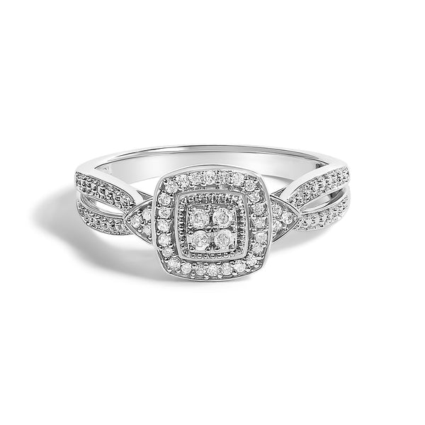 1/10 Ct. T.W. Diamond Cluster Halo Promise Ring in 10K White Gold, photo 1