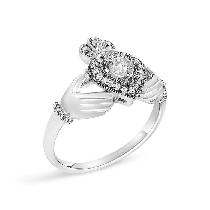 Anillo Claddagh de corazón con diamantes de 3/8 ct. p.t. en oro blanco de 14K, foto 4