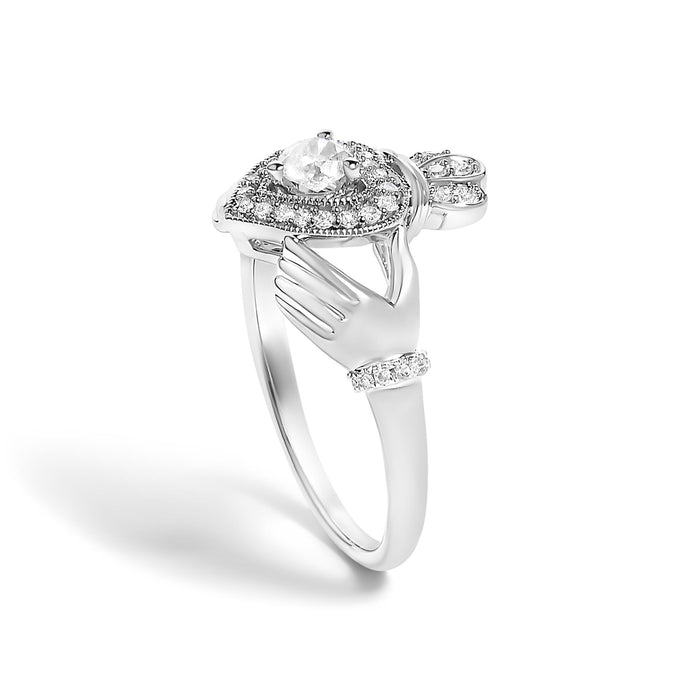 Anillo Claddagh de corazón con diamantes de 3/8 ct. p.t. en oro blanco de 14K, foto 5