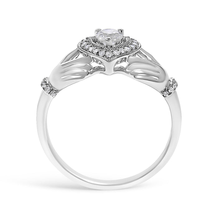 Anillo Claddagh de corazón con diamantes de 3/8 ct. p.t. en oro blanco de 14K, foto 6