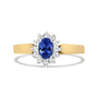 Anillo de halo con diamantes redondos de 1/5 ct. p.t. y tanzanita azul ovalada de 6x4mm en oro amarillo de 14K, color H-I, claridad I1-I2, foto 1
