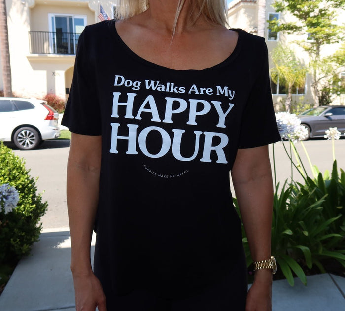Dog Walks Are My Happy Hour Scoop Neck Tee