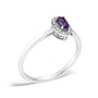 Anillo de halo con piedra natal ovalada de 5x3mm y detalle de diamante en oro blanco de 10K, foto 44