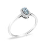 Anillo de halo con piedra natal ovalada de 5x3mm y detalle de diamante en oro blanco de 10K, foto 43