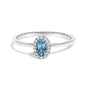 Anillo de halo con piedra natal ovalada de 5x3mm y detalle de diamante en oro blanco de 10K, foto 9