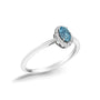 Anillo de halo con piedra natal ovalada de 5x3mm y detalle de diamante en oro blanco de 10K, foto 42