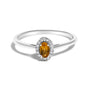 Anillo de halo con piedra natal ovalada de 5x3mm y detalle de diamante en oro blanco de 10K, foto 8