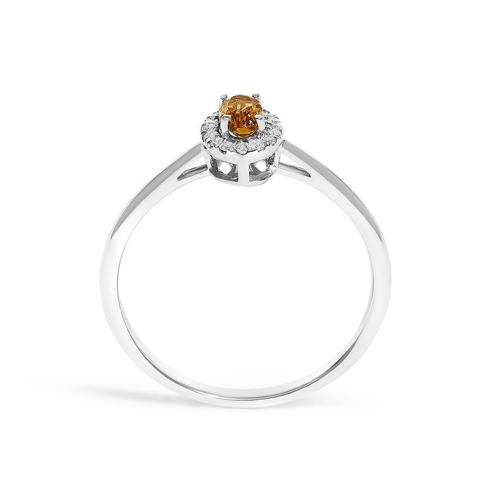 Anillo de halo con piedra natal ovalada de 5x3mm y detalle de diamante en oro blanco de 10K, foto 63