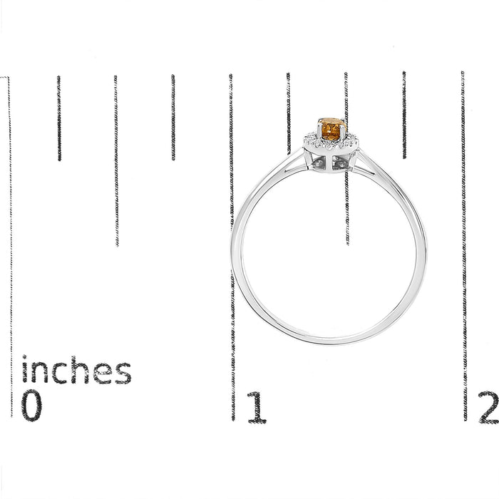 Anillo de halo con piedra natal ovalada de 5x3mm y detalle de diamante en oro blanco de 10K, foto 74