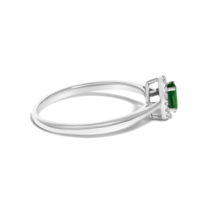 Anillo de halo con piedra natal ovalada de 5x3mm y detalle de diamante en oro blanco de 10K, foto 18