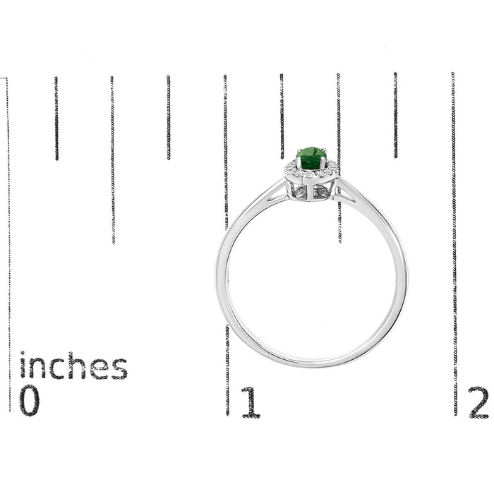 Anillo de halo con piedra natal ovalada de 5x3mm y detalle de diamante en oro blanco de 10K, foto 73
