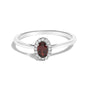 Anillo de halo con piedra natal ovalada de 5x3mm y detalle de diamante en oro blanco de 10K, foto 6