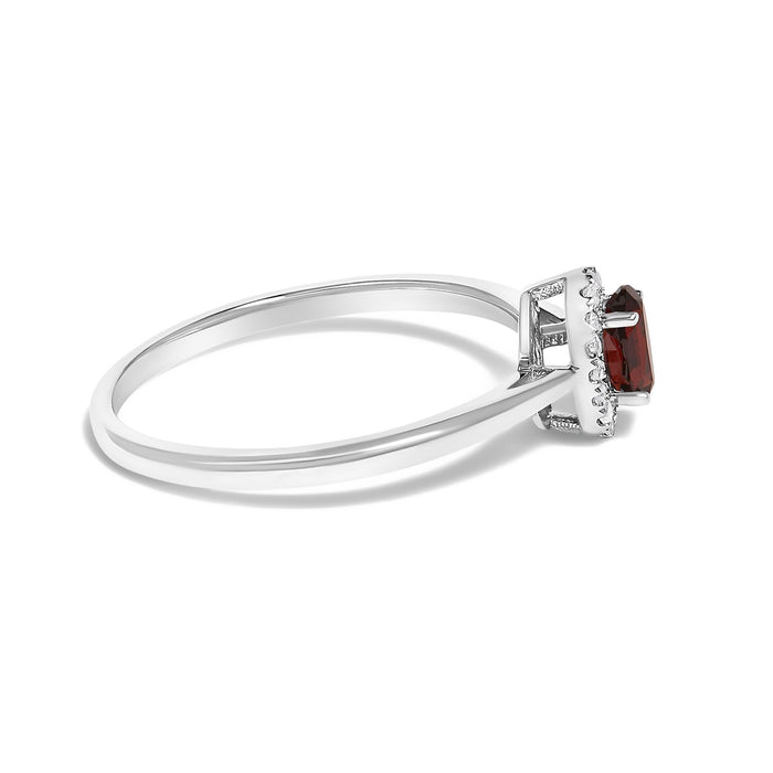 Anillo de halo con piedra natal ovalada de 5x3mm y detalle de diamante en oro blanco de 10K, foto 17