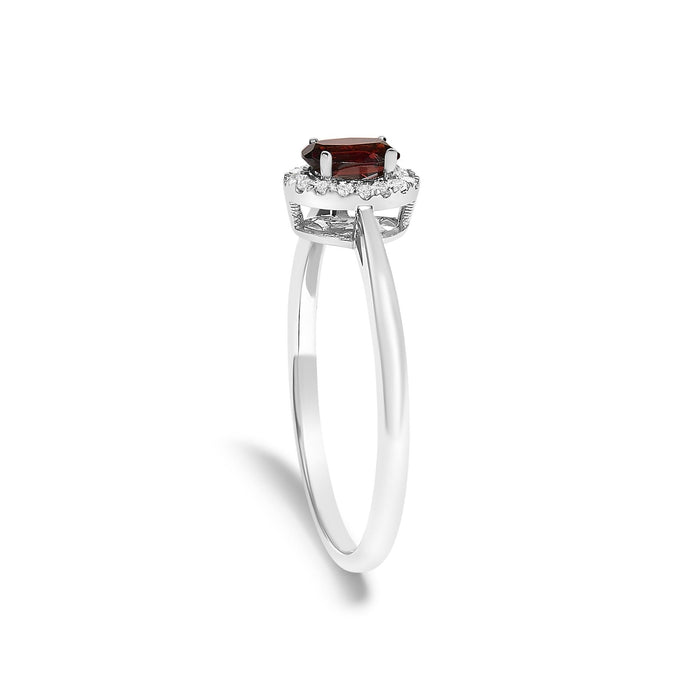 Anillo de halo con piedra natal ovalada de 5x3mm y detalle de diamante en oro blanco de 10K, foto 50