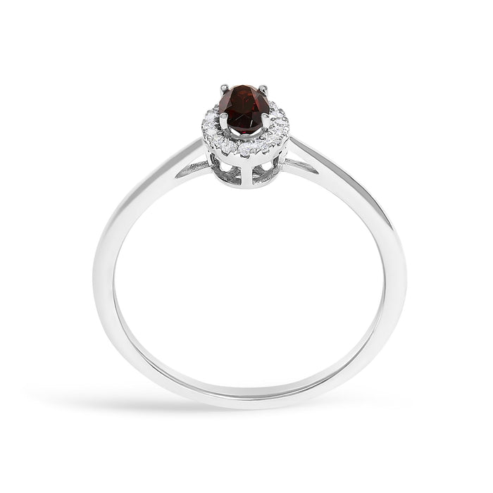 Anillo de halo con piedra natal ovalada de 5x3mm y detalle de diamante en oro blanco de 10K, foto 61
