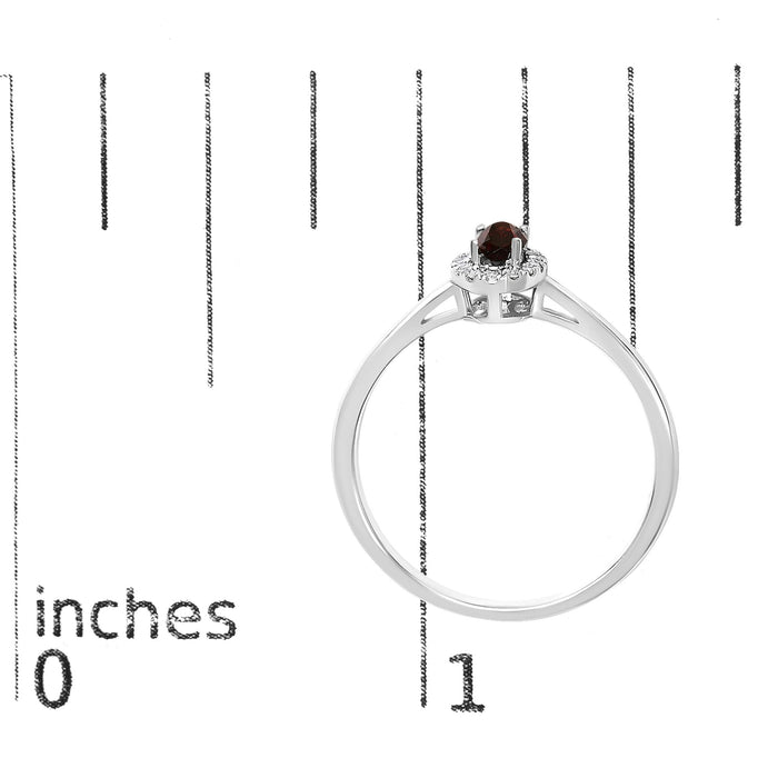 Anillo de halo con piedra natal ovalada de 5x3mm y detalle de diamante en oro blanco de 10K, foto 72