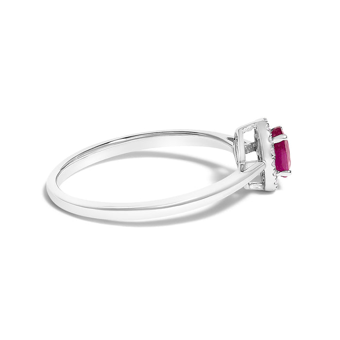 Anillo de halo con piedra natal ovalada de 5x3mm y detalle de diamante en oro blanco de 10K, foto 14