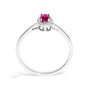 Anillo de halo con piedra natal ovalada de 5x3mm y detalle de diamante en oro blanco de 10K, foto 58