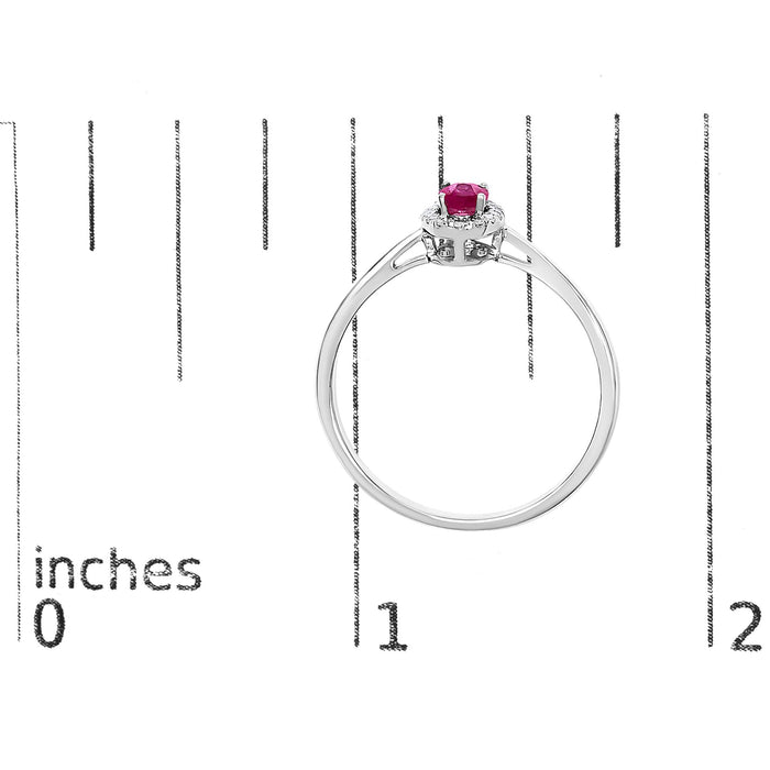 Anillo de halo con piedra natal ovalada de 5x3mm y detalle de diamante en oro blanco de 10K, foto 69