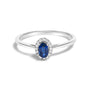 Anillo de halo con piedra natal ovalada de 5x3mm y detalle de diamante en oro blanco de 10K, foto 1