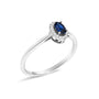 Anillo de halo con piedra natal ovalada de 5x3mm y detalle de diamante en oro blanco de 10K, foto 34